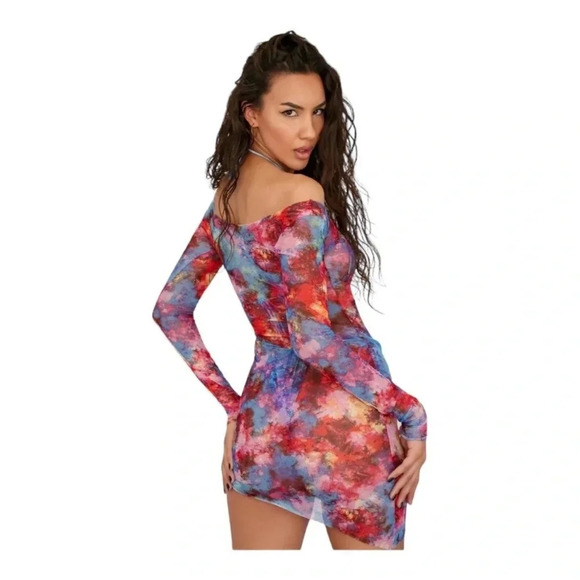 NWT Melissa Simone Yanis Mini Mesh Dress in Multi / Size M - Picture 4 of 16